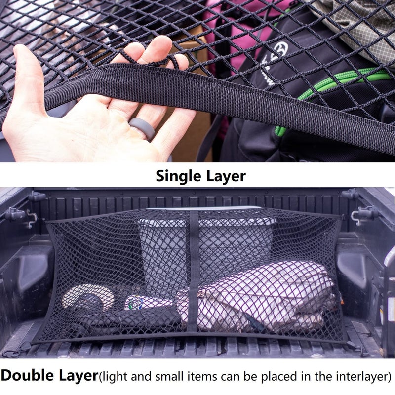 SENYAZON Highly Elastic Cargo Net  Simple Truck Bed Cargo Mesh Organizer  Suitable for Daily Light Loads of Trucks  4'x4' Stretches to 7'x7' (Single Layer) - Image 5
